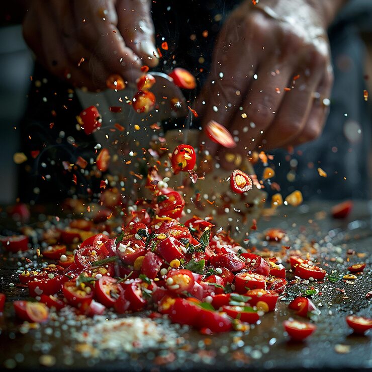 close up hands cutting chilies board generated ai 1038983 35991