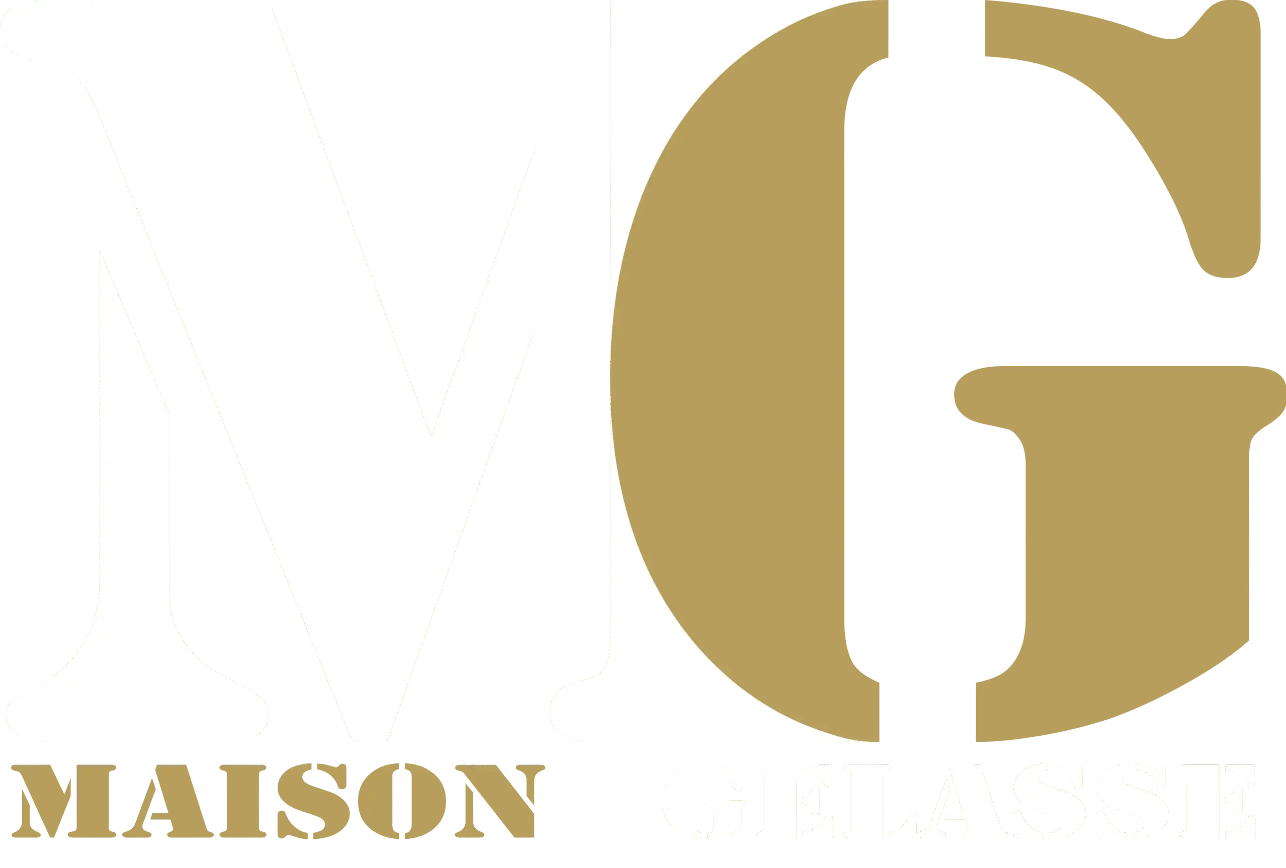 nouveau logo maison gelasse texte blanc et doré