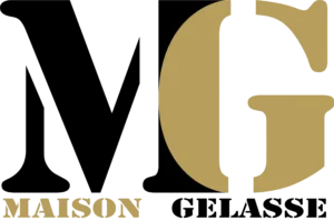 nouveau logo maison gelasse texte noir et doré