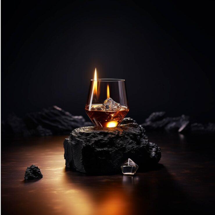 À Propos glass whiskey with ice cubes burning candle black background 934652 2562
